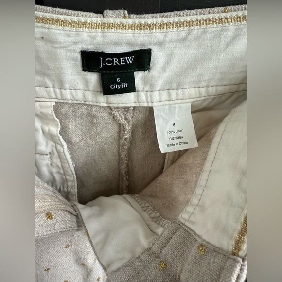 J. Crew Oatmeal City Fit 100% Linen Gold Dot Shorts • 6 - Picture 4 of 6